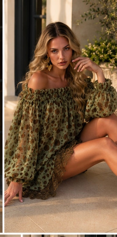 Olive Luxe Off-Shoulder Mini Dress