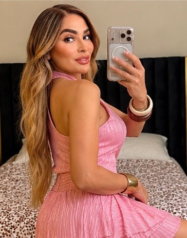 Valen Golden Glow Pleated Mini Dress