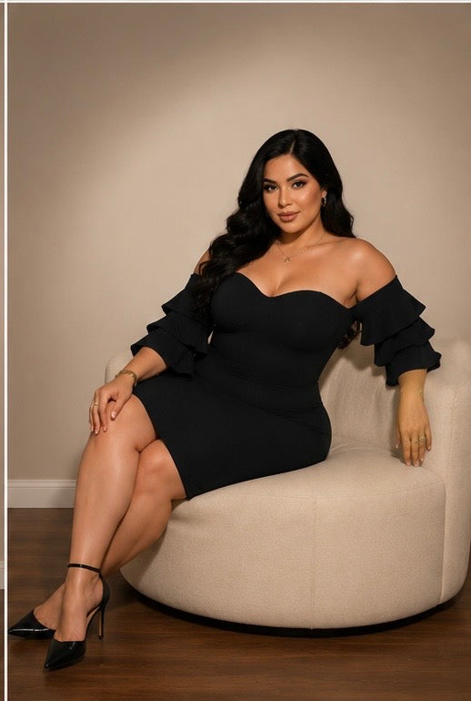 Tata Elegance Ruffle Sleeve Midi Dress
