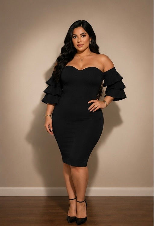 Tata Elegance Ruffle Sleeve Midi Dress