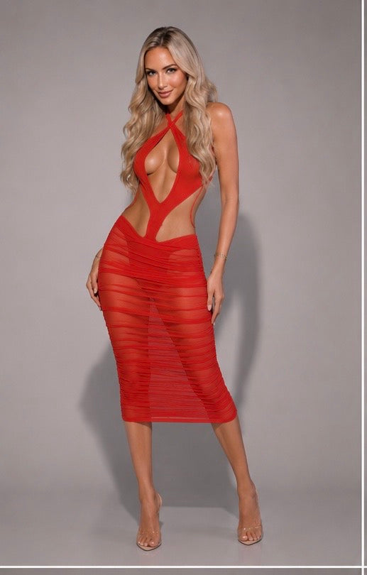Sirena Temptation Cut-Out Mesh Midi Dress

Description:
