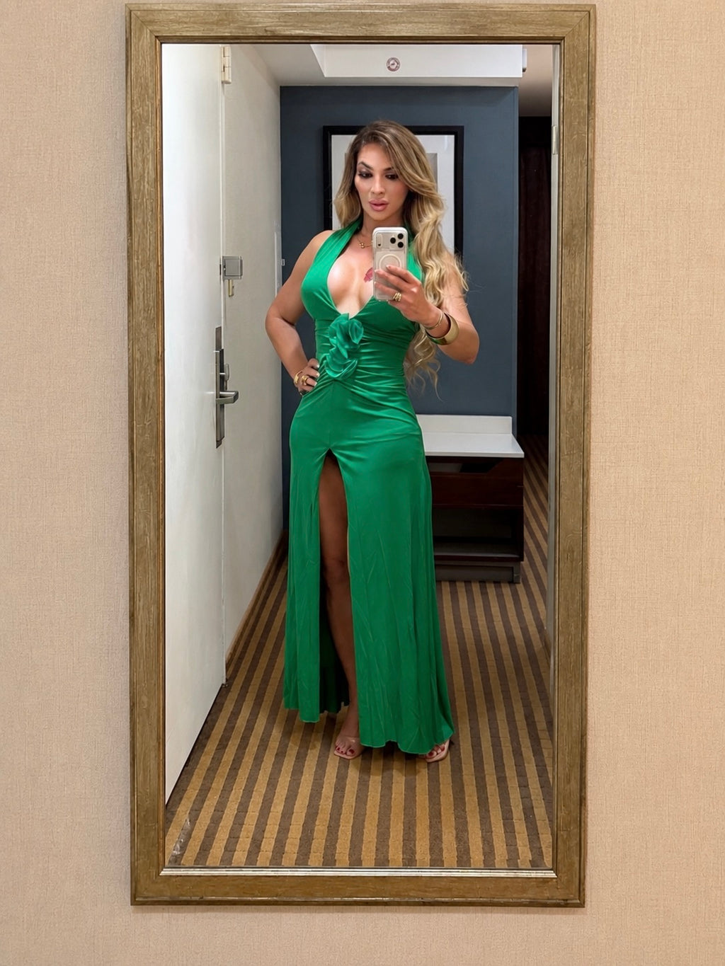 Emerald Rosi Goddess Plunge Maxi Dress